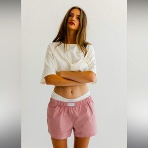 Burgundy Striped Pajama Shorts